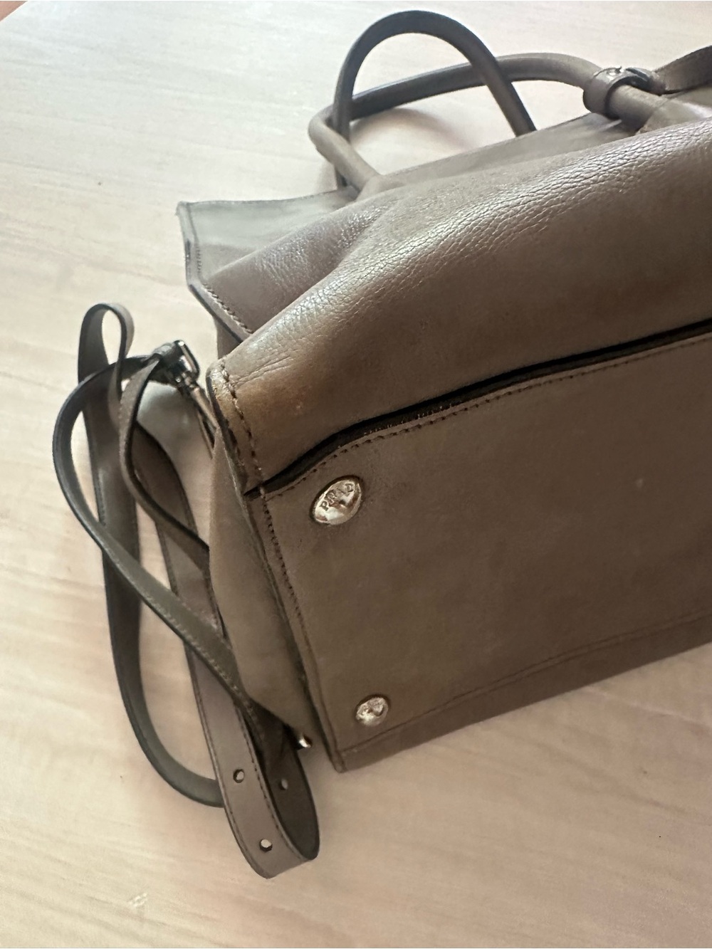 Prada GLACE’CALF Leather Tote with Double Handles - Gray - Picture 11 of 13